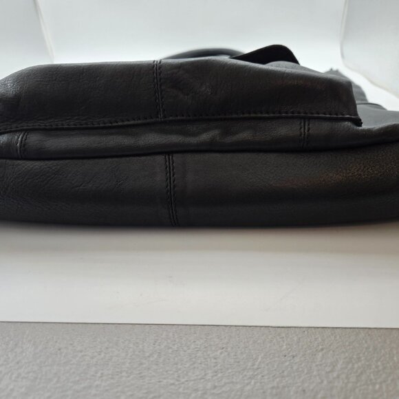 Burin Large Black Leather Tote Bag Front Pocket Satchel Boho Slouchy Minimalist - Picture 3 of 13